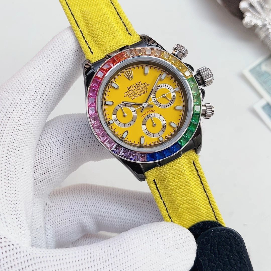 Rolex Yellow Dial Multicolor Bezel Watch — hero