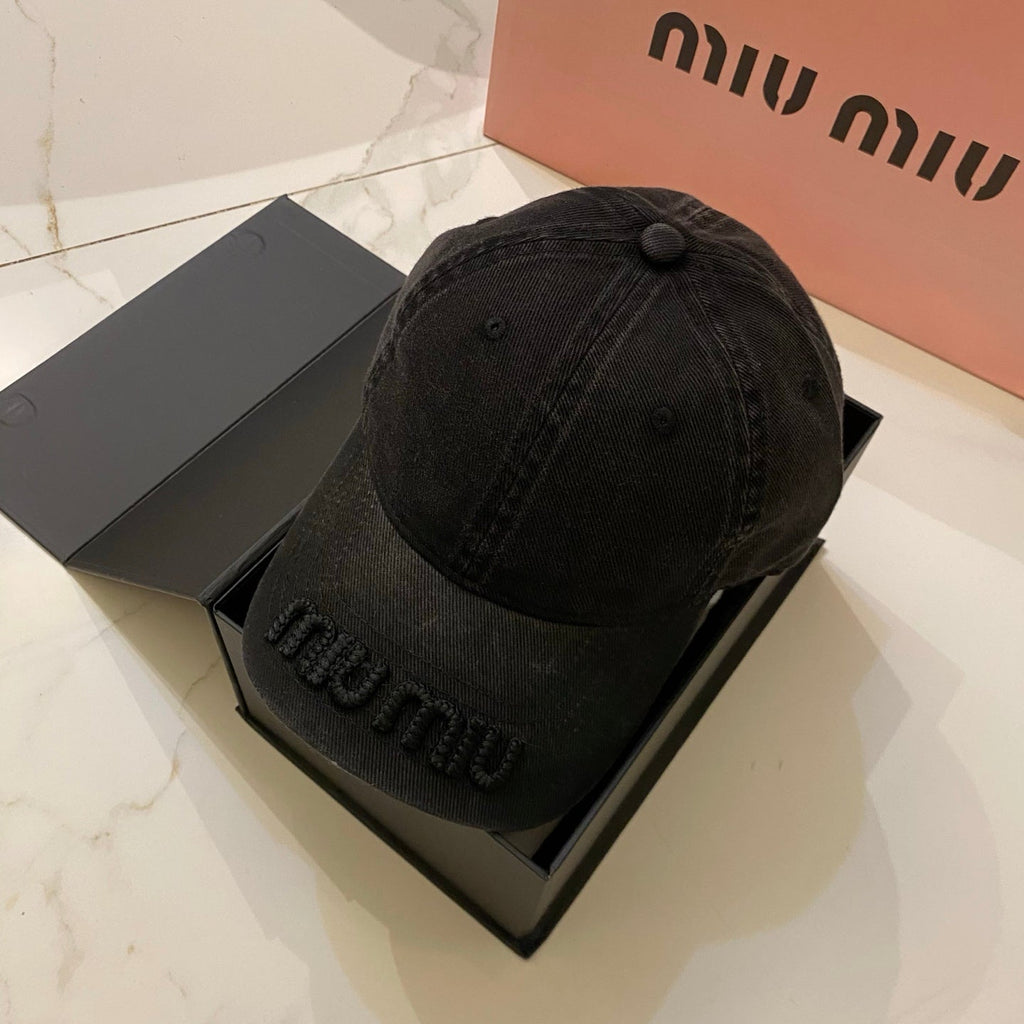 Miu Miu Distressed Washed Baseball Cap - Black / White