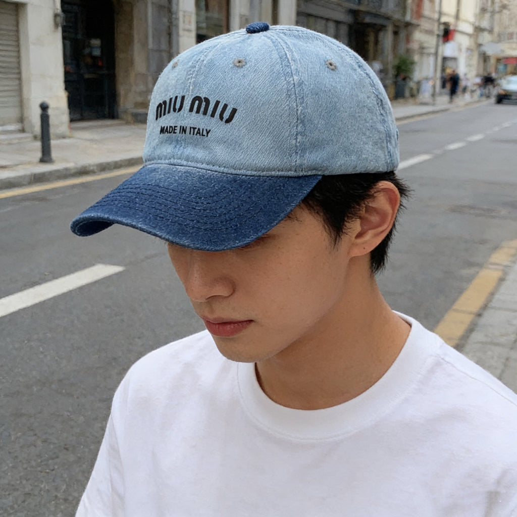 Miu Miu Distressed Washed Baseball Cap - Blue / Brown