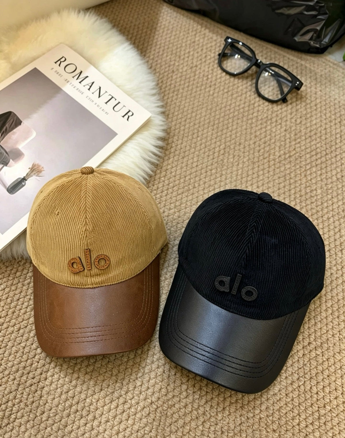 ALO Vintage Corduroy Baseball Cap with Leather-Style Panels